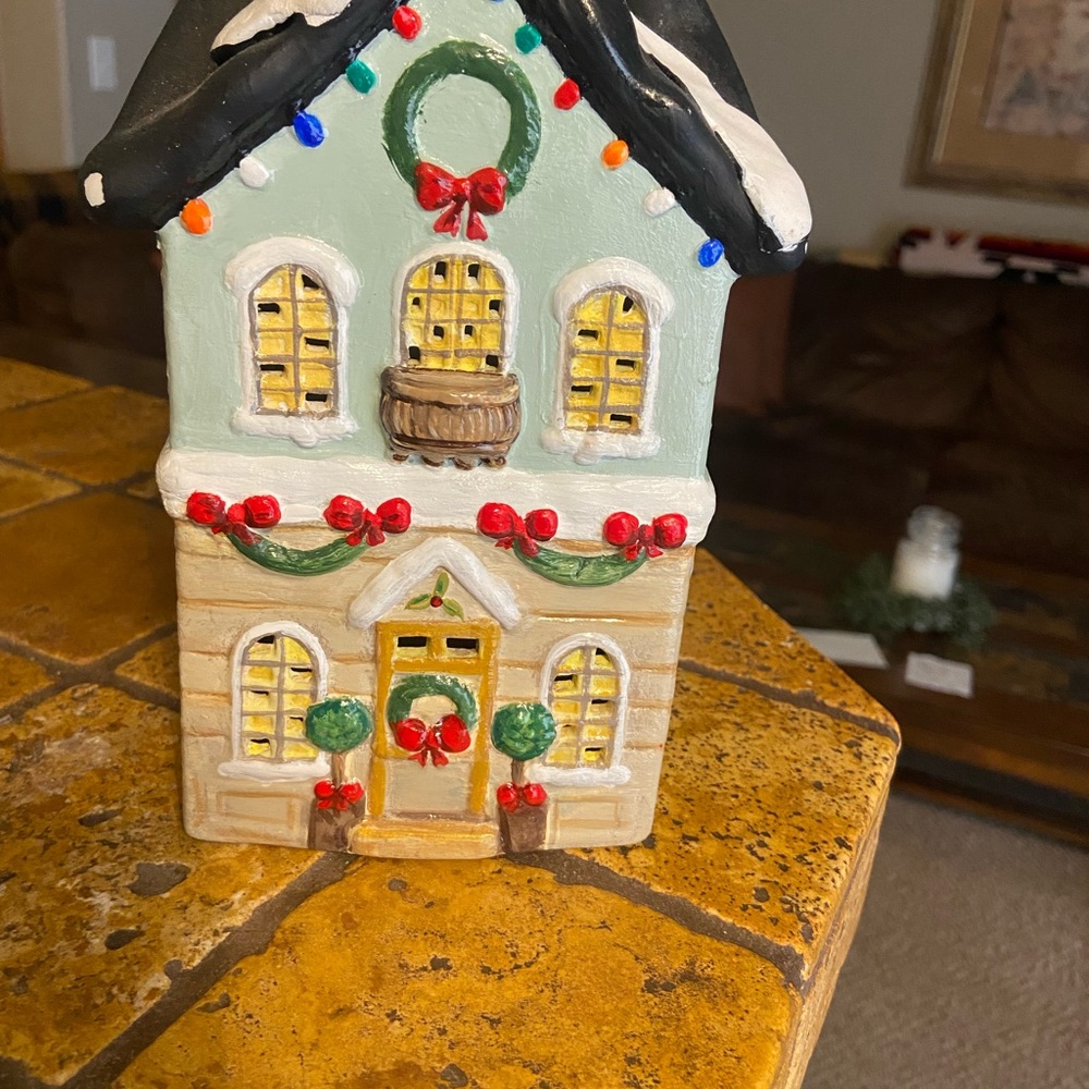 Green and Red Holiday Decor Two Story House